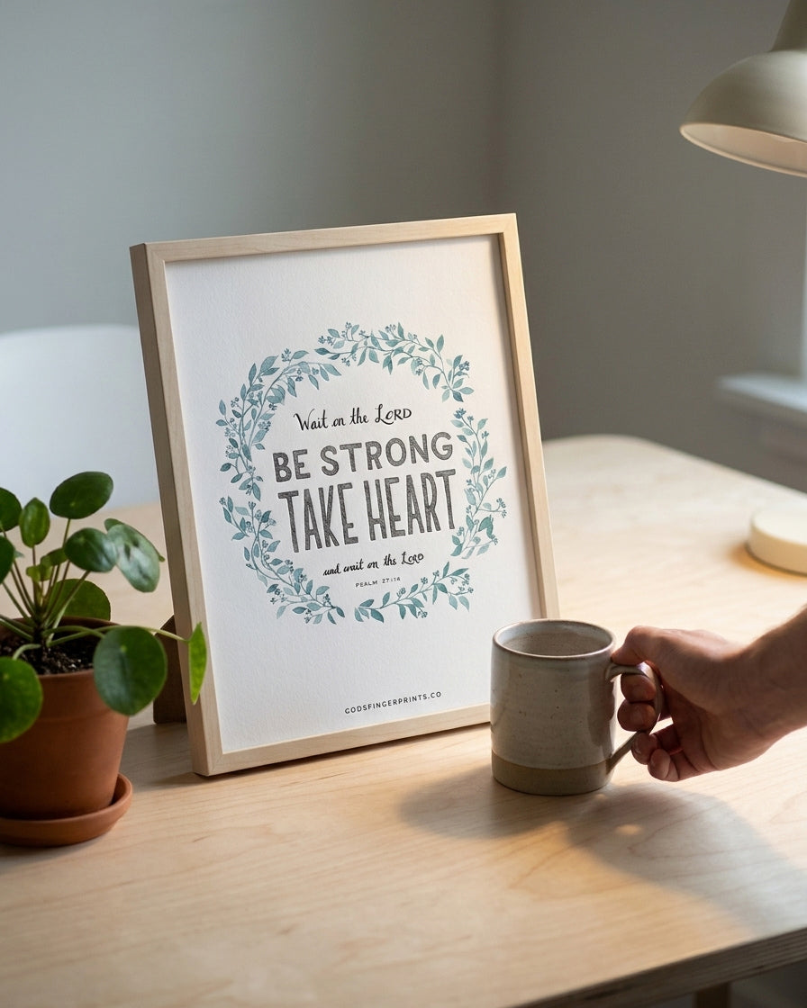 Be Strong Take Heart - Psalm 27:14 - God's promises faith-based wall art print