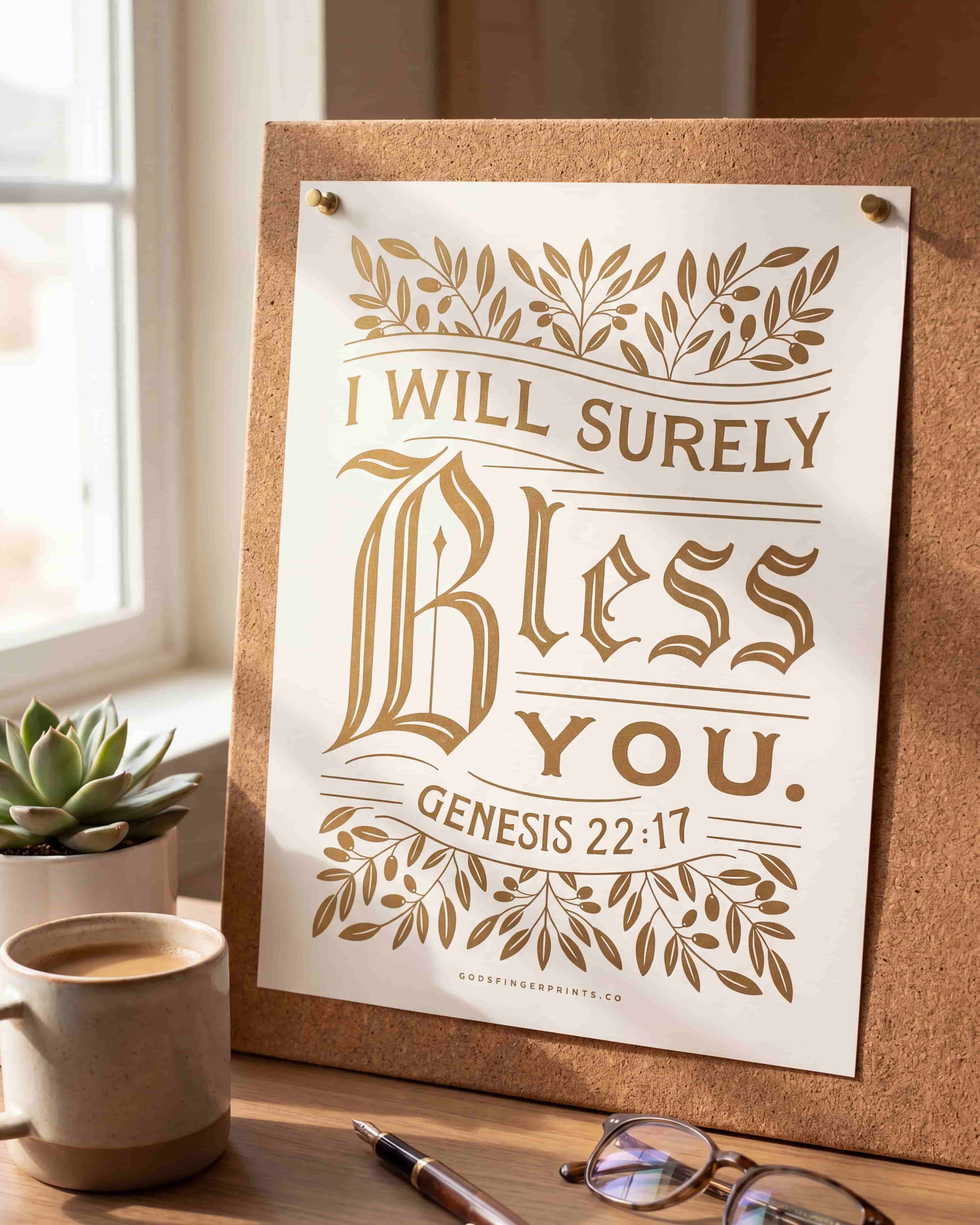 I Will Surely Bless You - Genesis 22:17 - God's Promises hand lettered scripture wall art