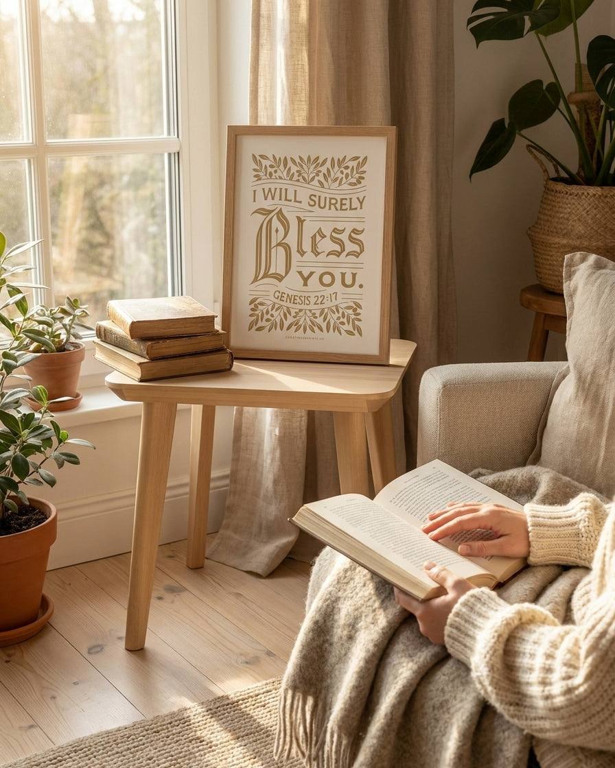 I Will Surely Bless You - Genesis 22:17 - God's Promises hand lettered scripture wall art