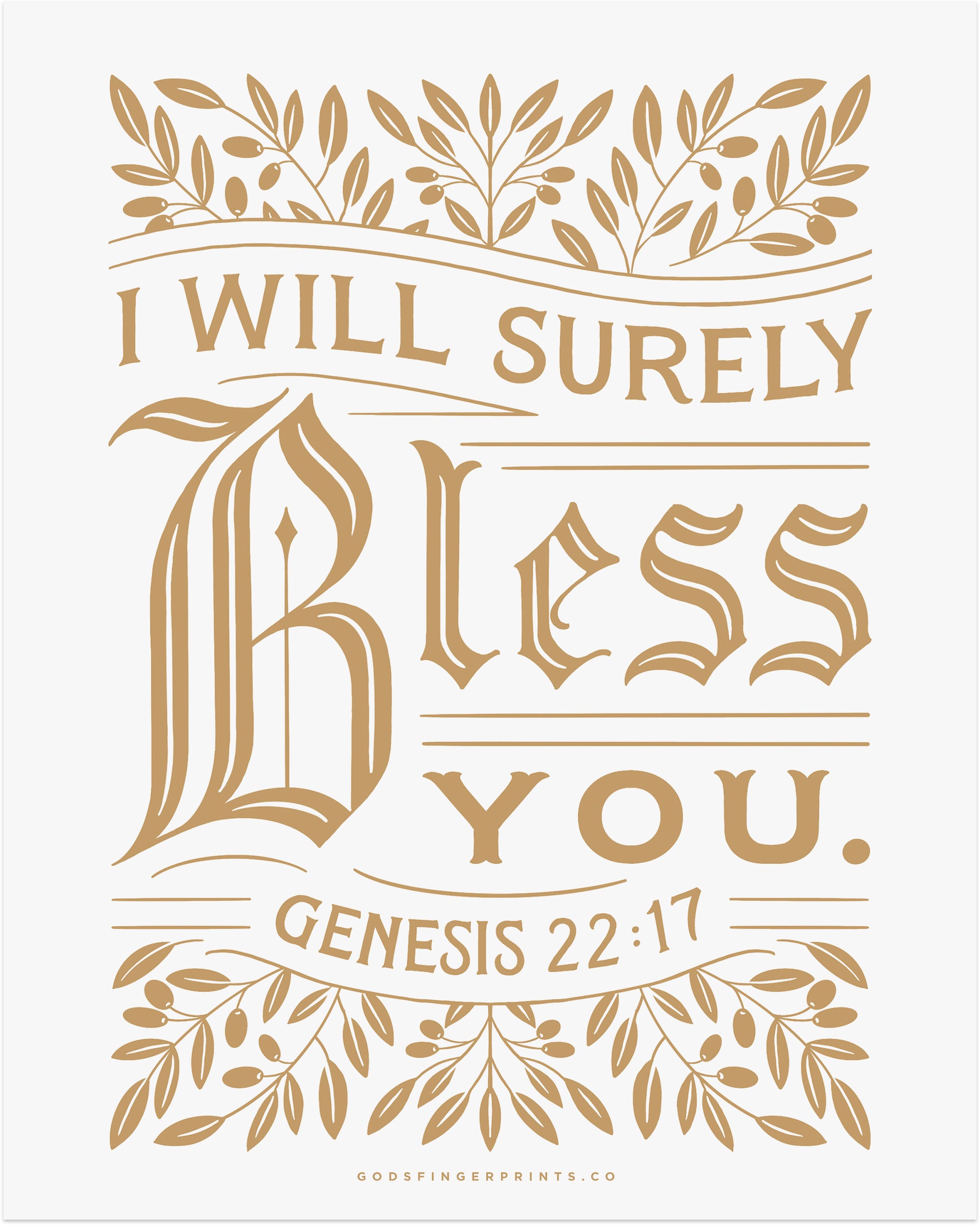 I Will Surely Bless You - Genesis 22:17 - God's Promises hand lettered scripture wall art