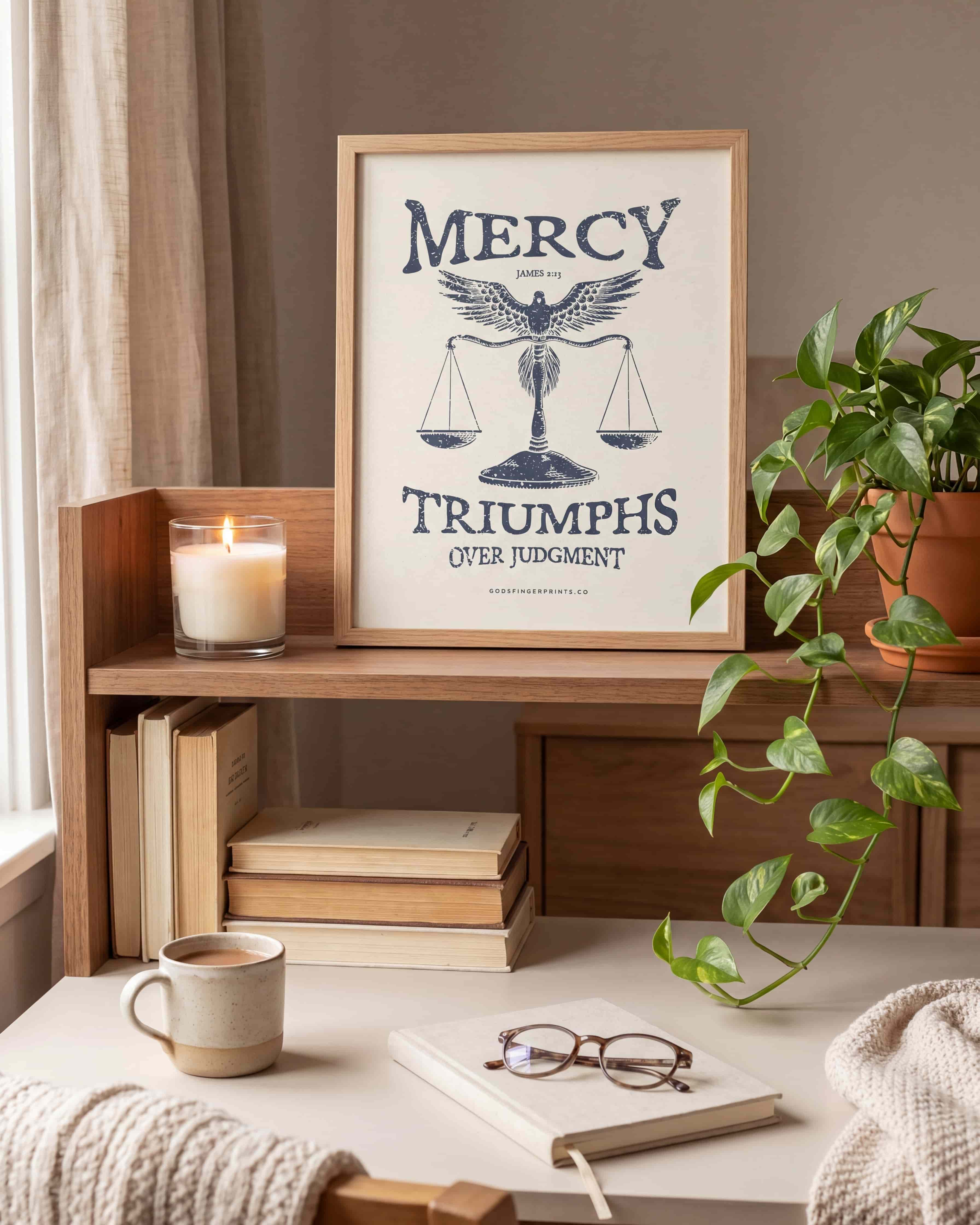 Mercy Triumphs Over Judgment - James 2:13 - Faith-based wall art print