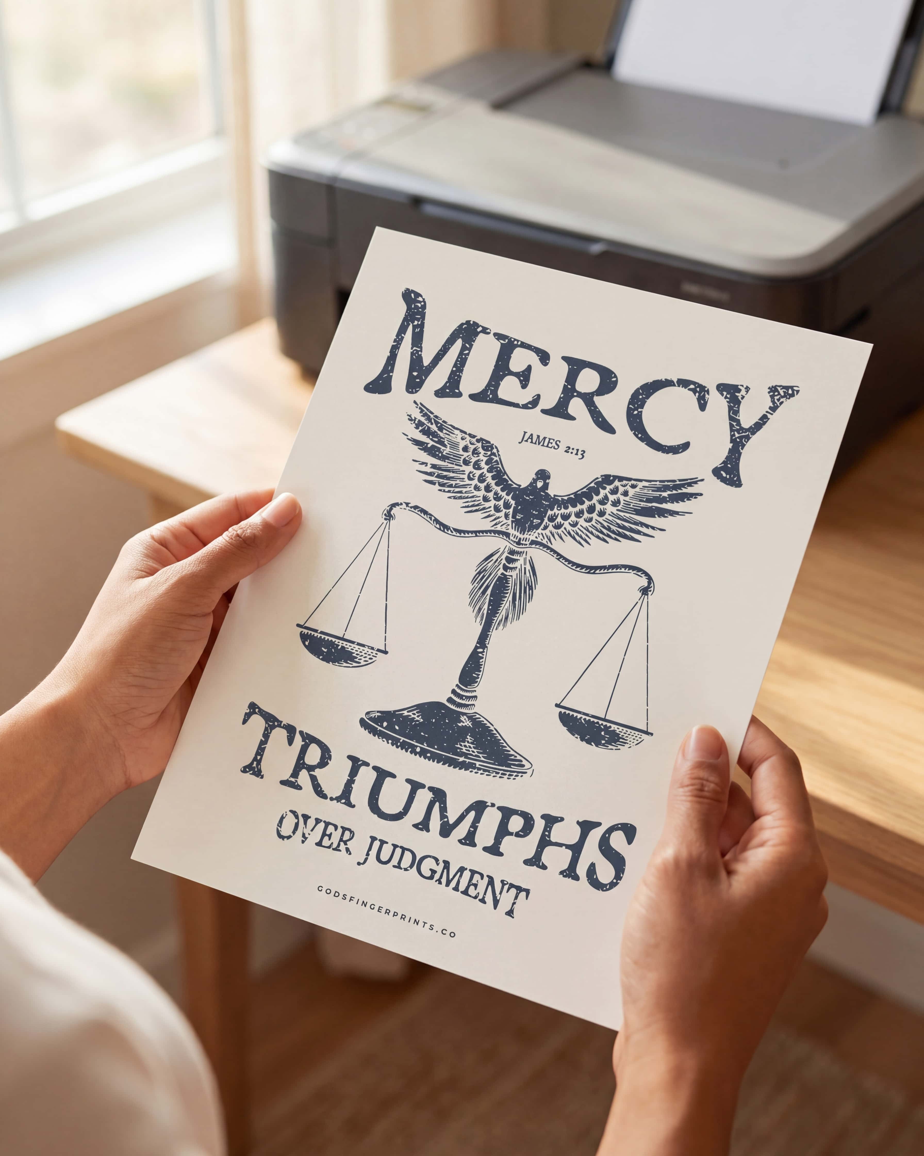 Mercy Triumphs Over Judgment - James 2:13 - Faith-based wall art print