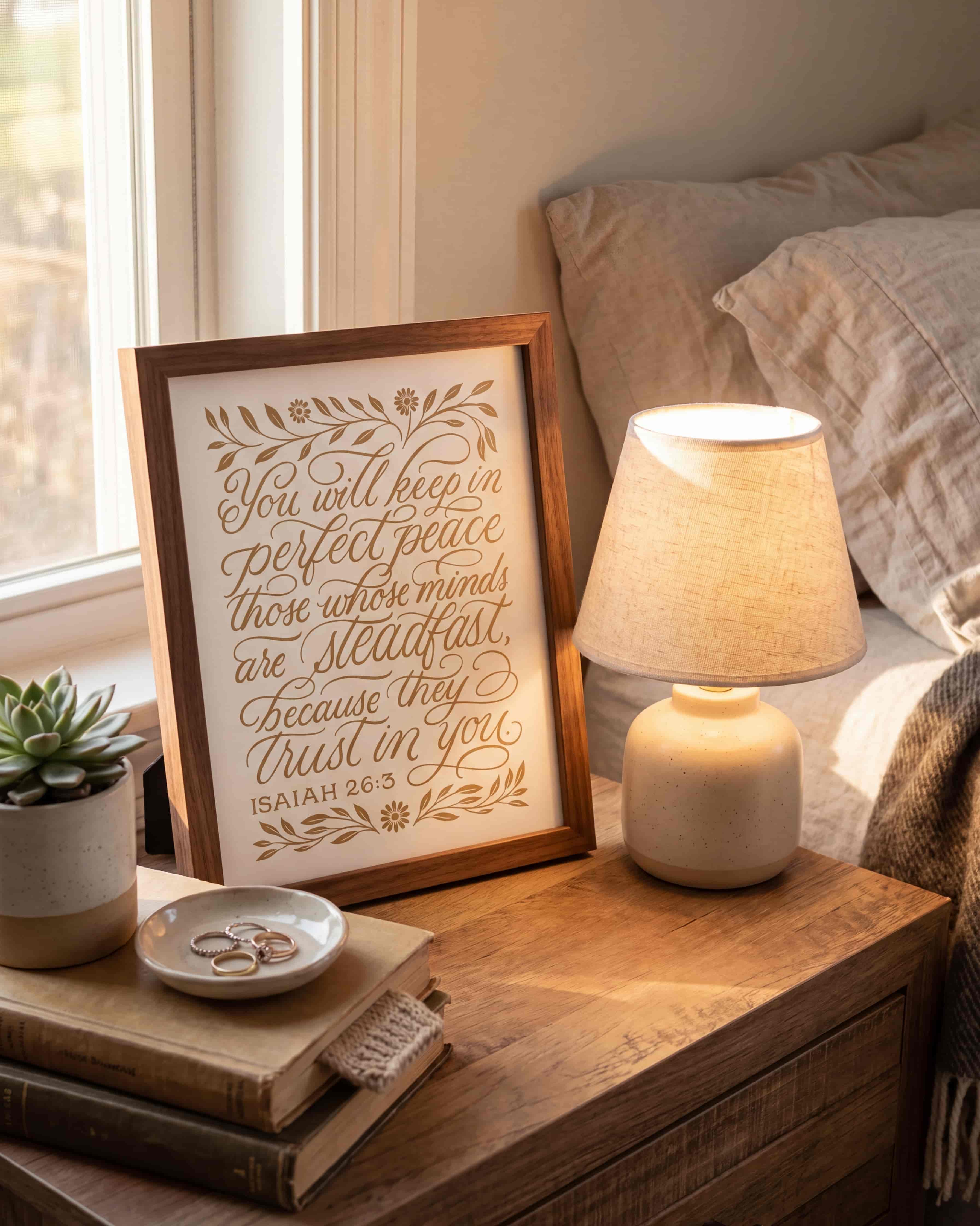 Perfect Peace - Isaiah 26:3 - God's Promises hand lettered scripture wall art
