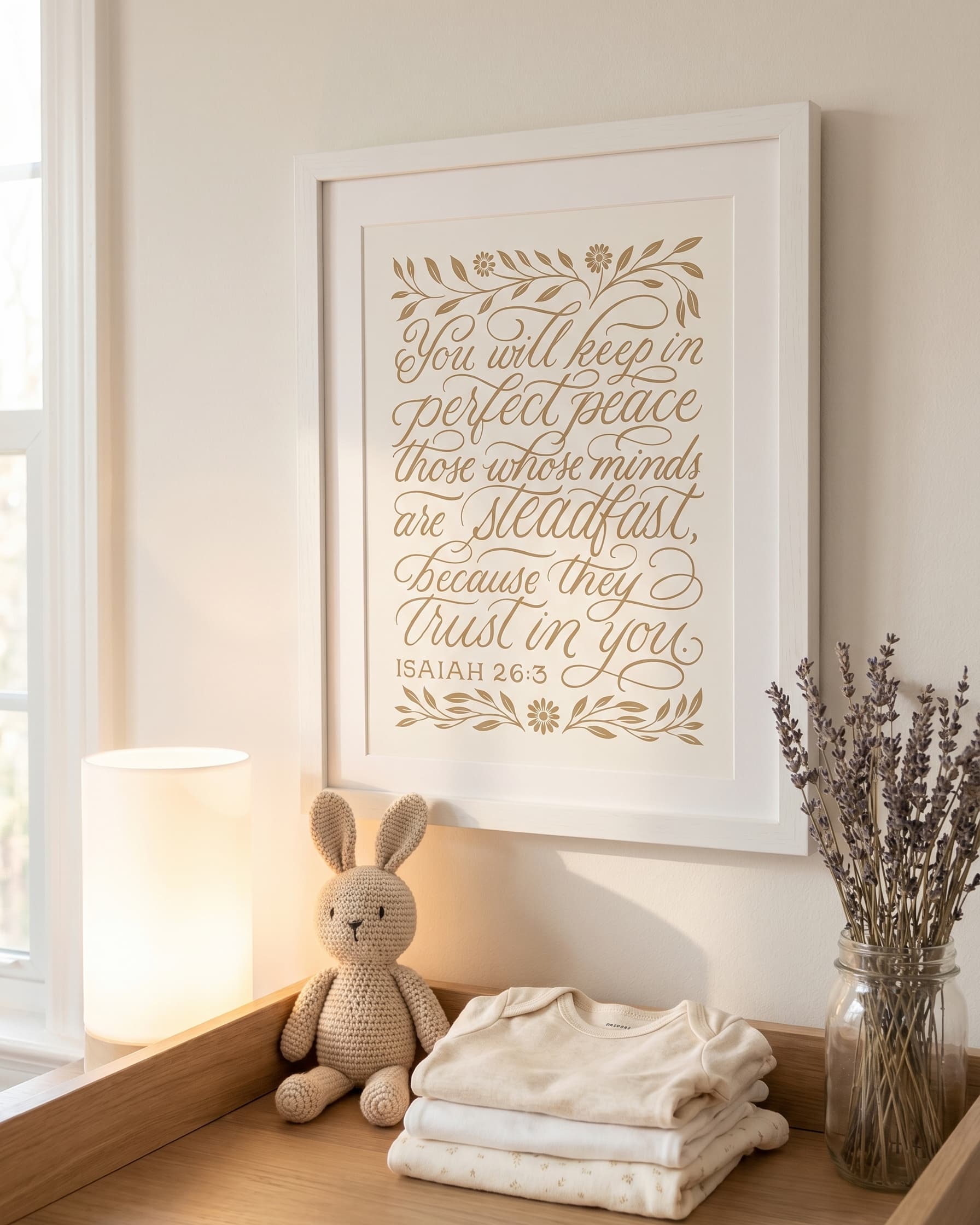Perfect Peace - Isaiah 26:3 - God's Promises hand lettered scripture wall art