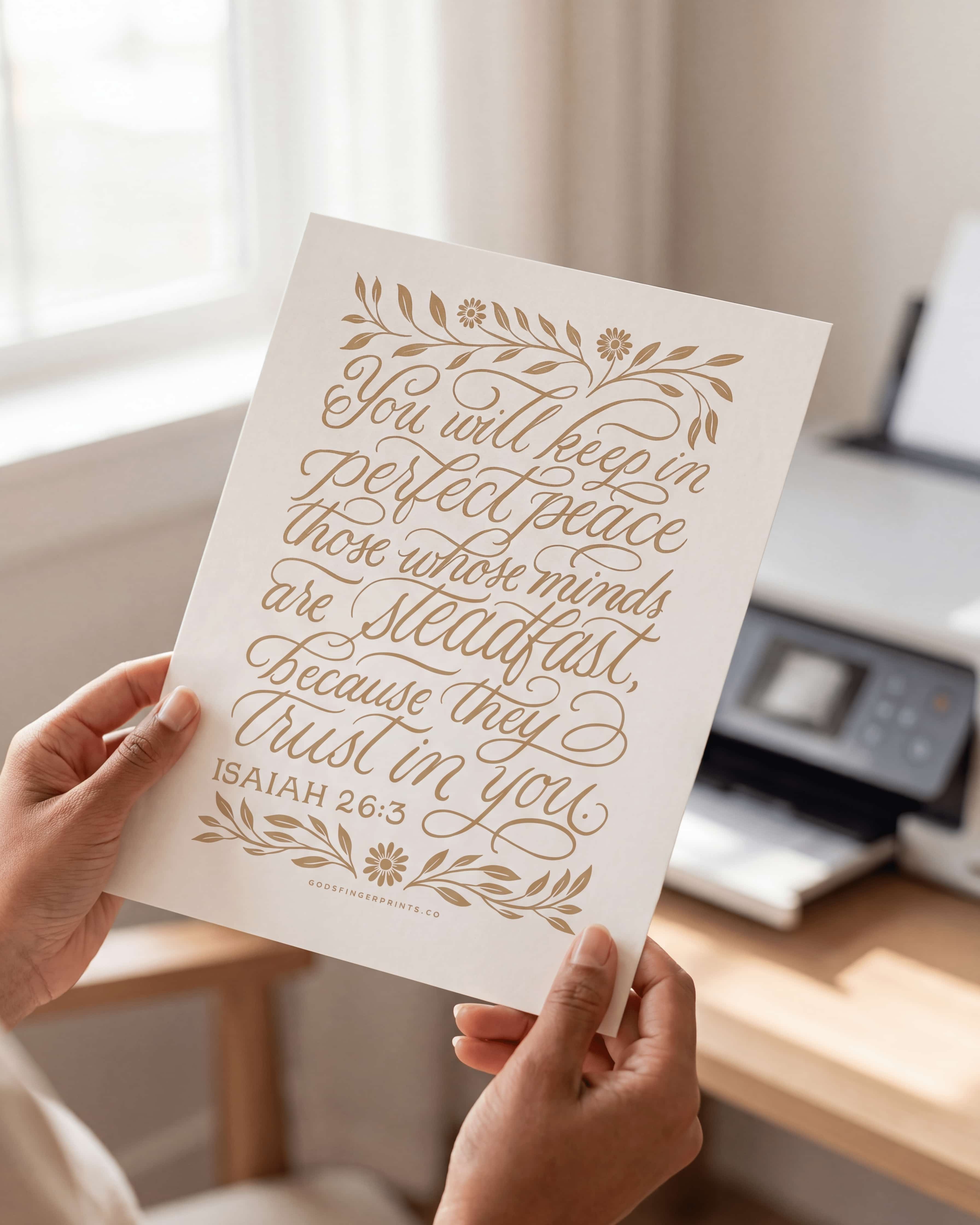 Perfect Peace - Isaiah 26:3 - God's Promises hand lettered scripture wall art