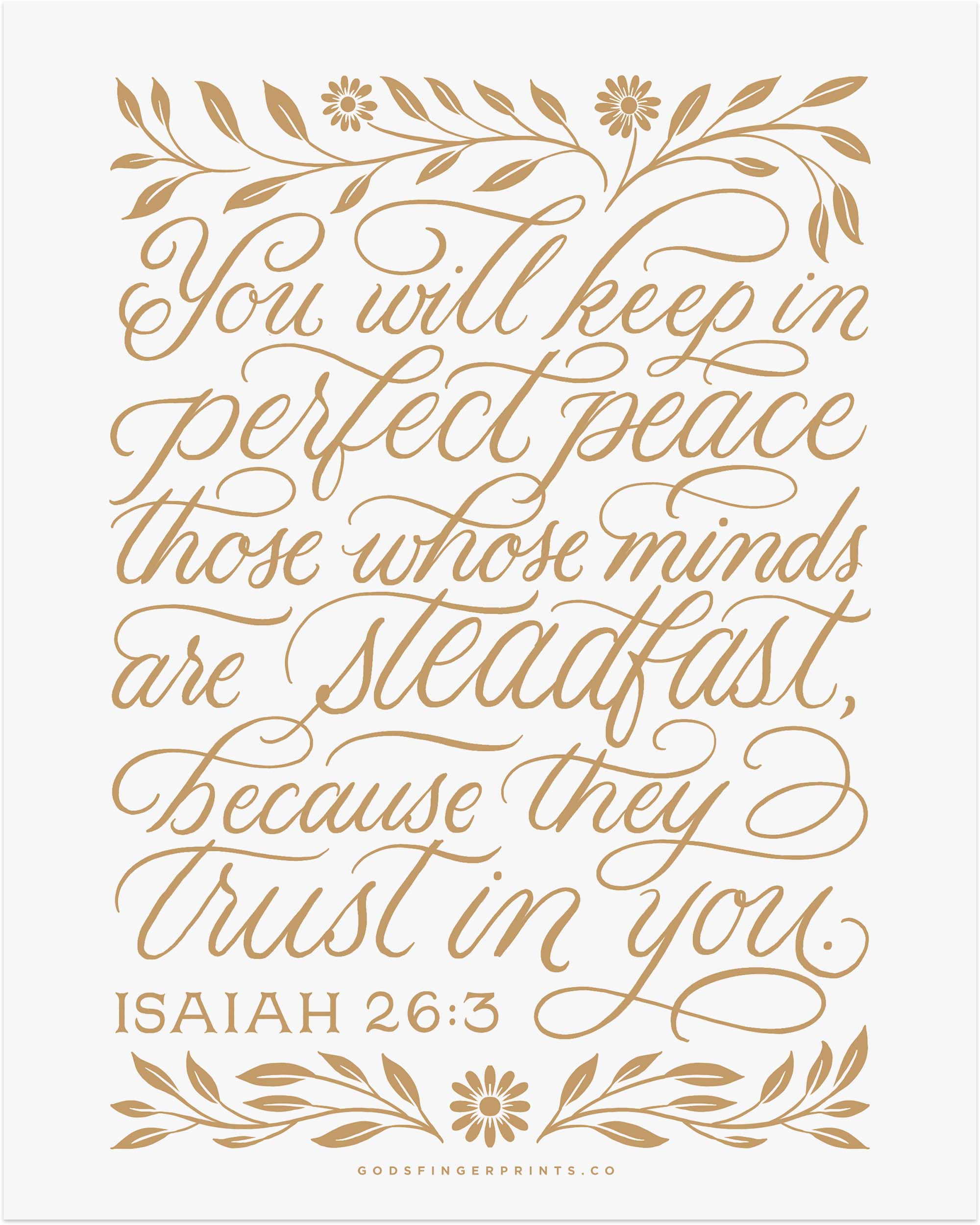 Perfect Peace - Isaiah 26:3 - God's Promises hand lettered scripture wall art