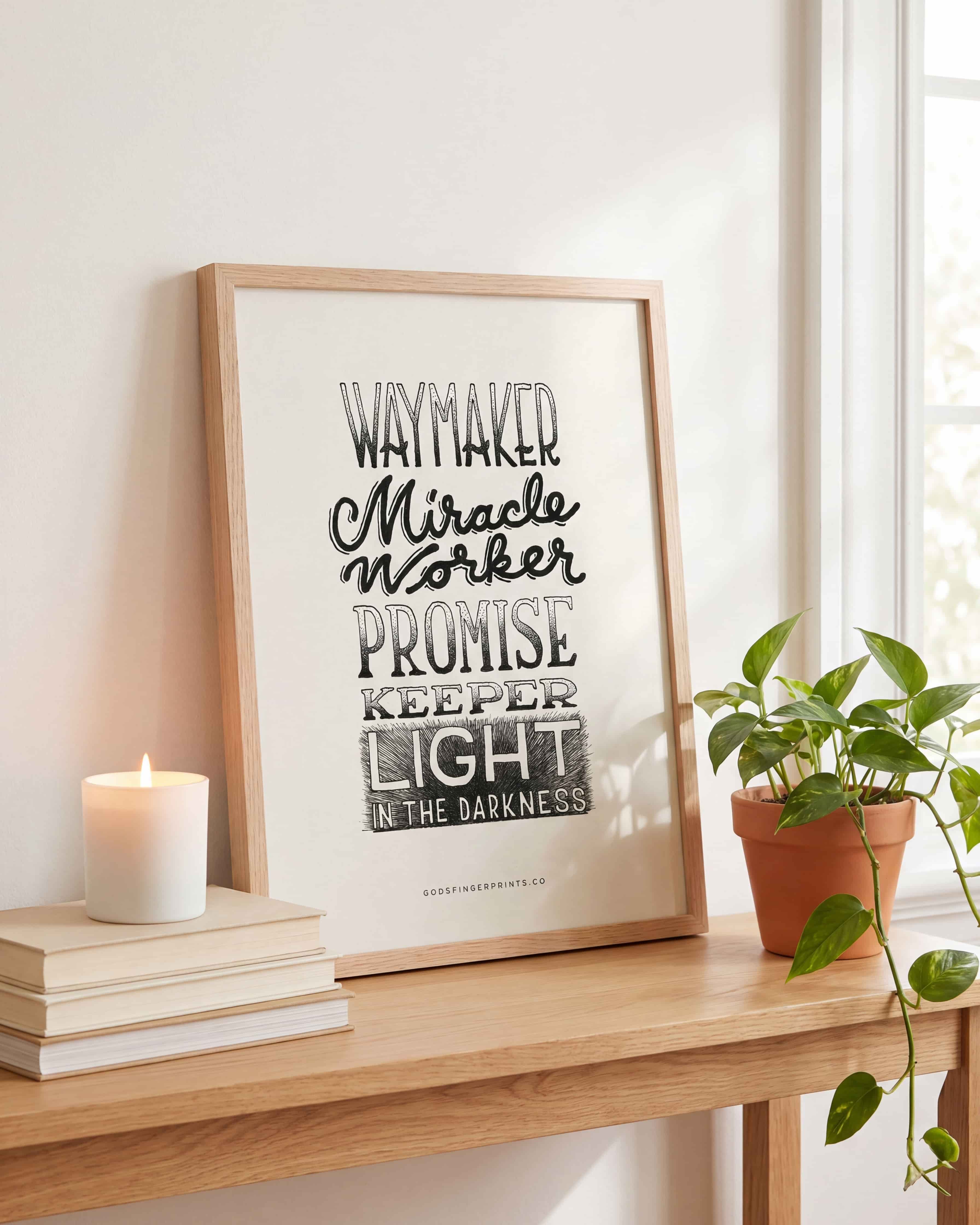 Waymaker Miracle Worker Promise Keeper — Christian lyric art print