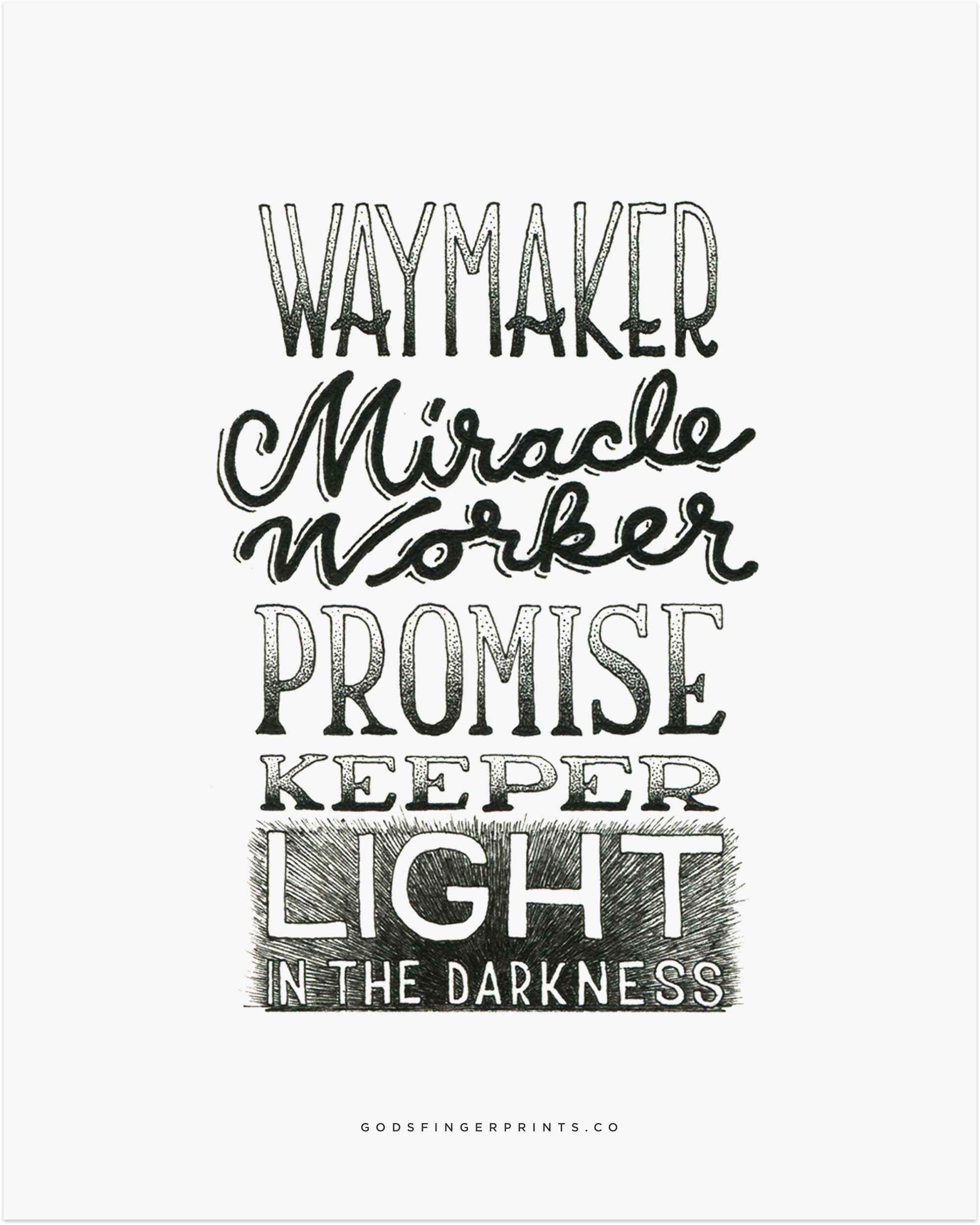 Waymaker Miracle Worker Promise Keeper — Christian lyric art print