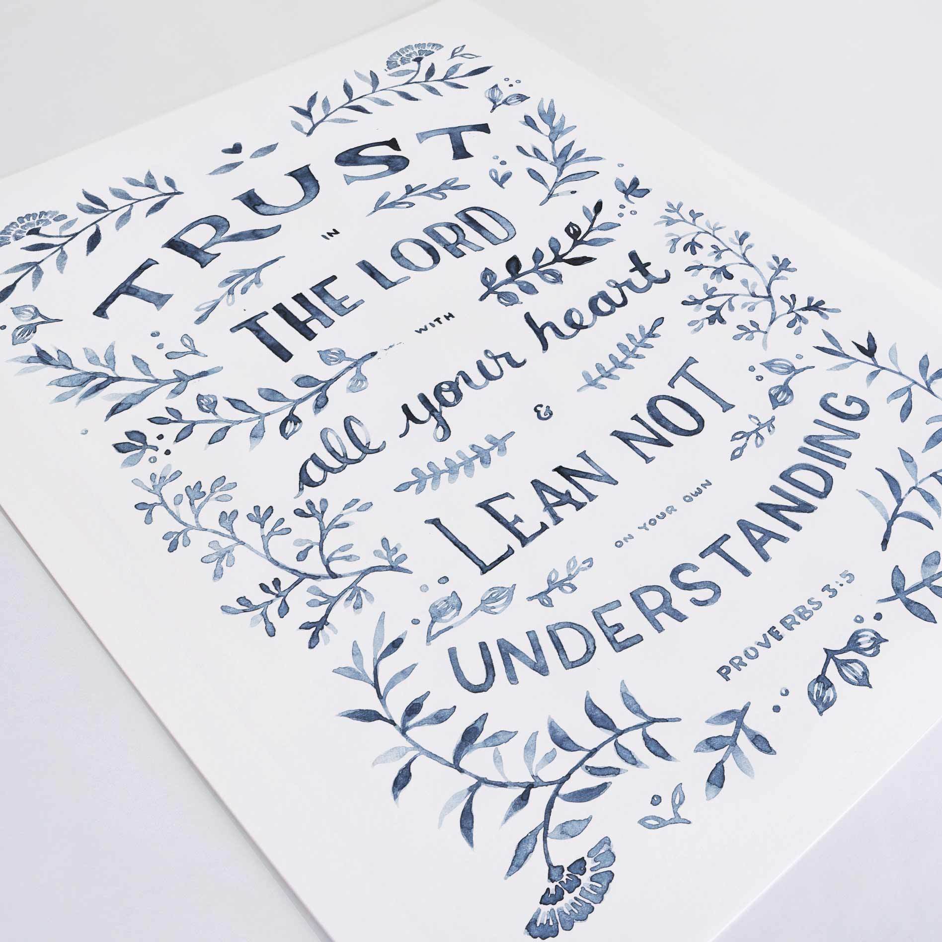 Angle shot of Trust in the LORD - Proverbs 3:5 Scripture Art