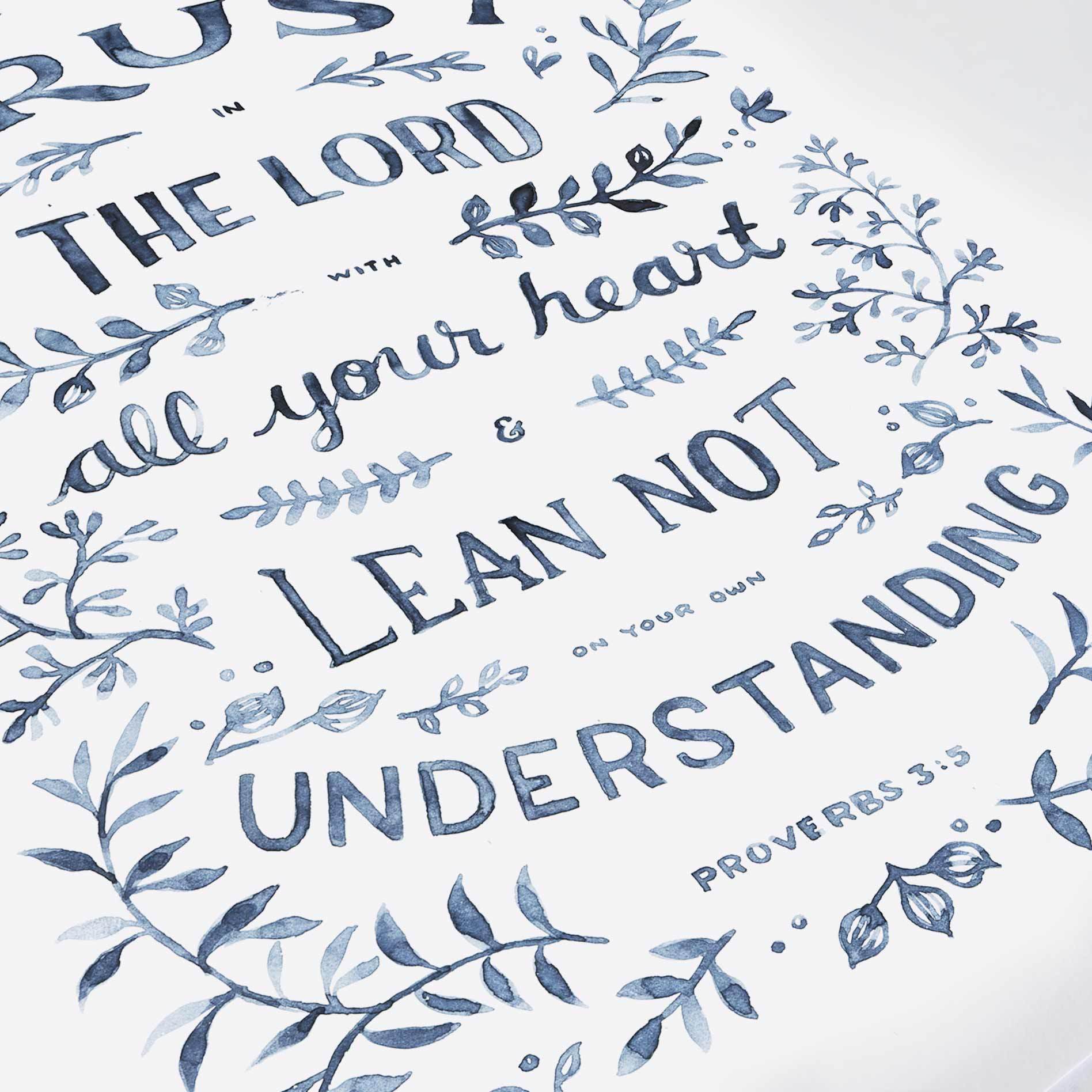 Watercolor texture of Trust in the LORD - Proverbs 3:5 Scripture Art