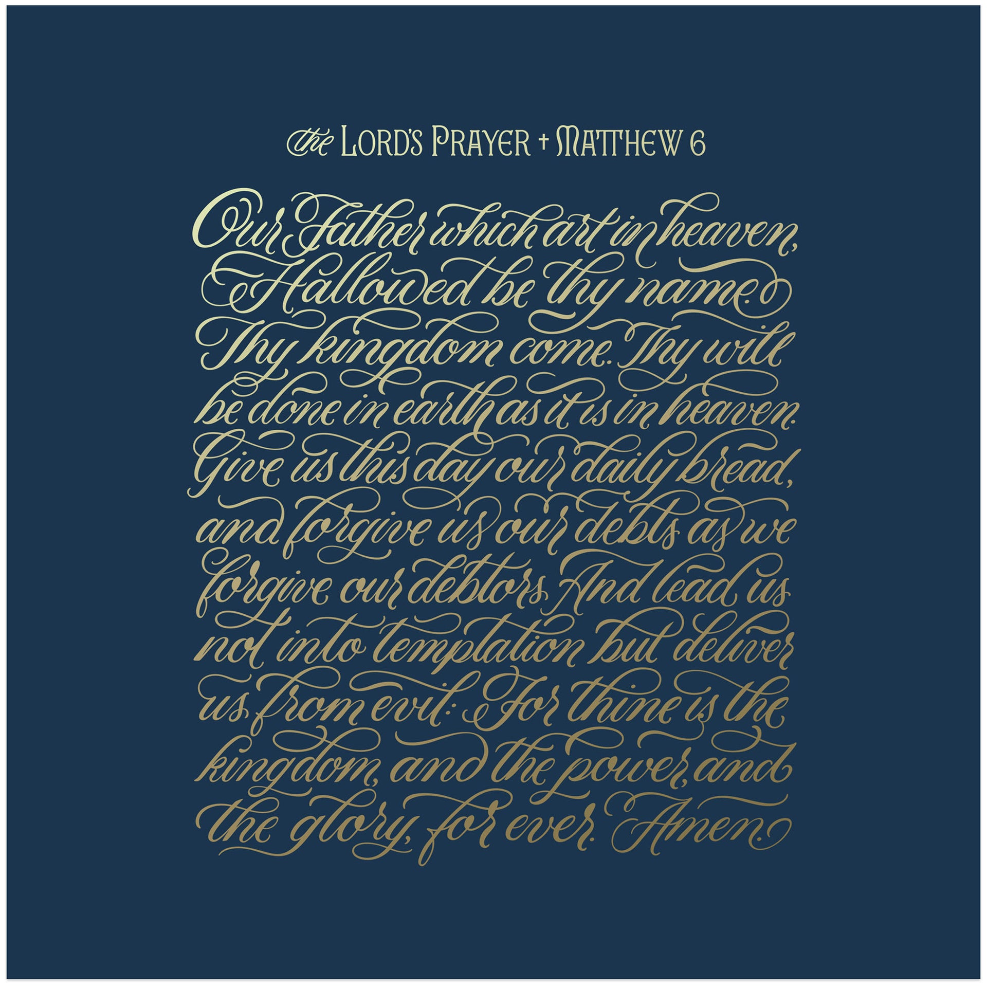 The Lord's Prayer - Gold on Blue - 10" x 10" / Unframed