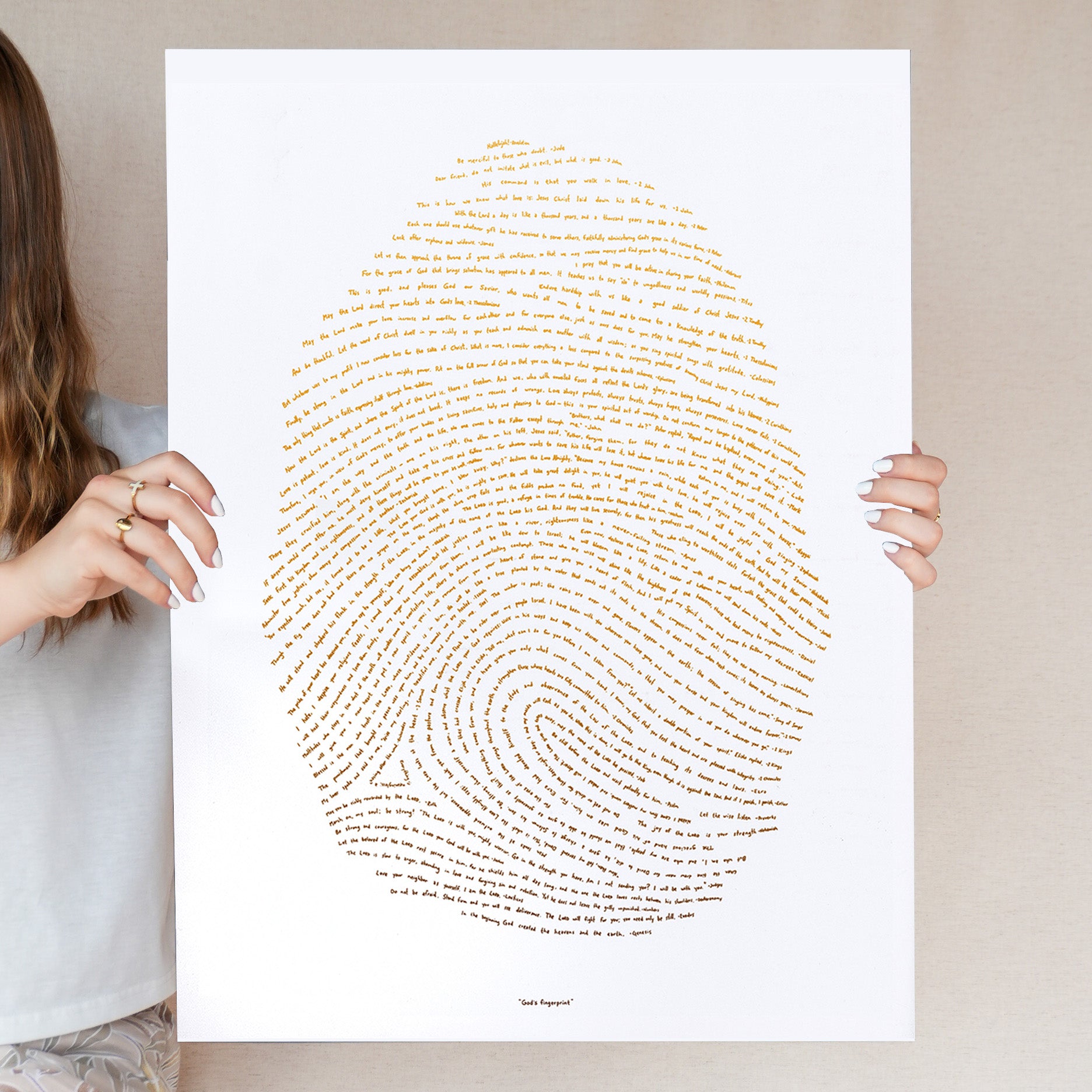 God's Fingerprint - Gold on White