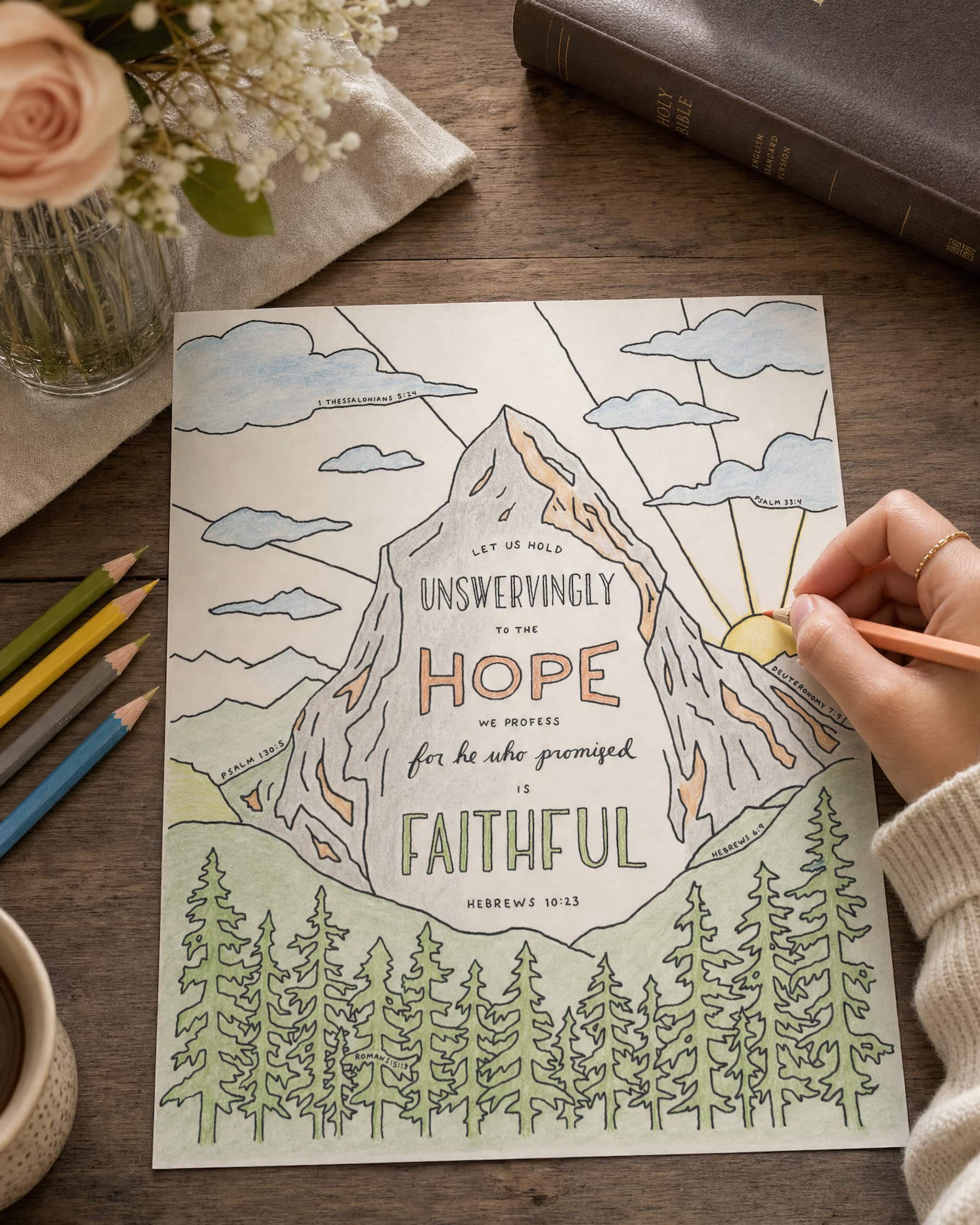 He is Faithful - Hebrews 10:23 - Christian Coloring Page