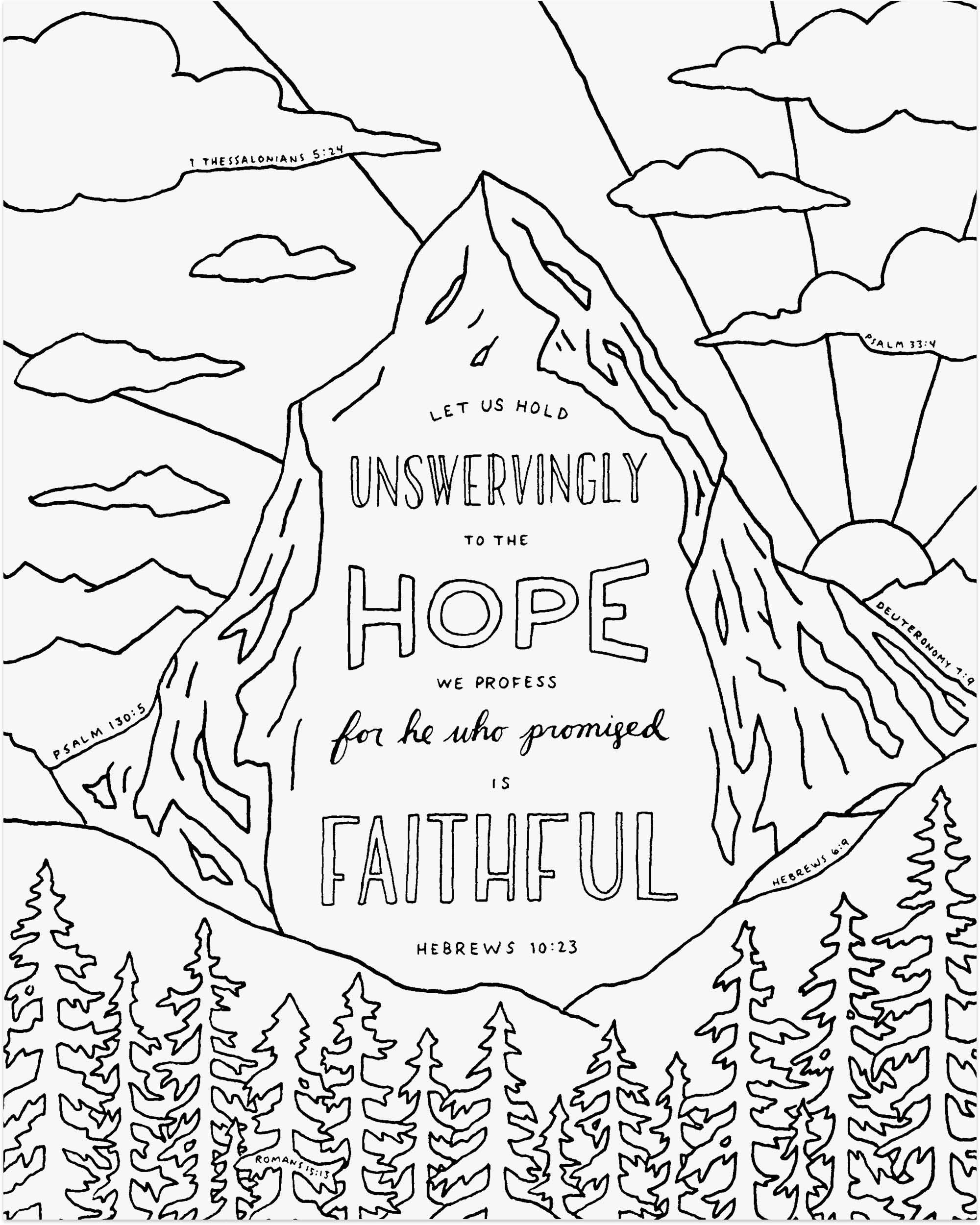 He is Faithful - Hebrews 10:23 - Christian Coloring Page