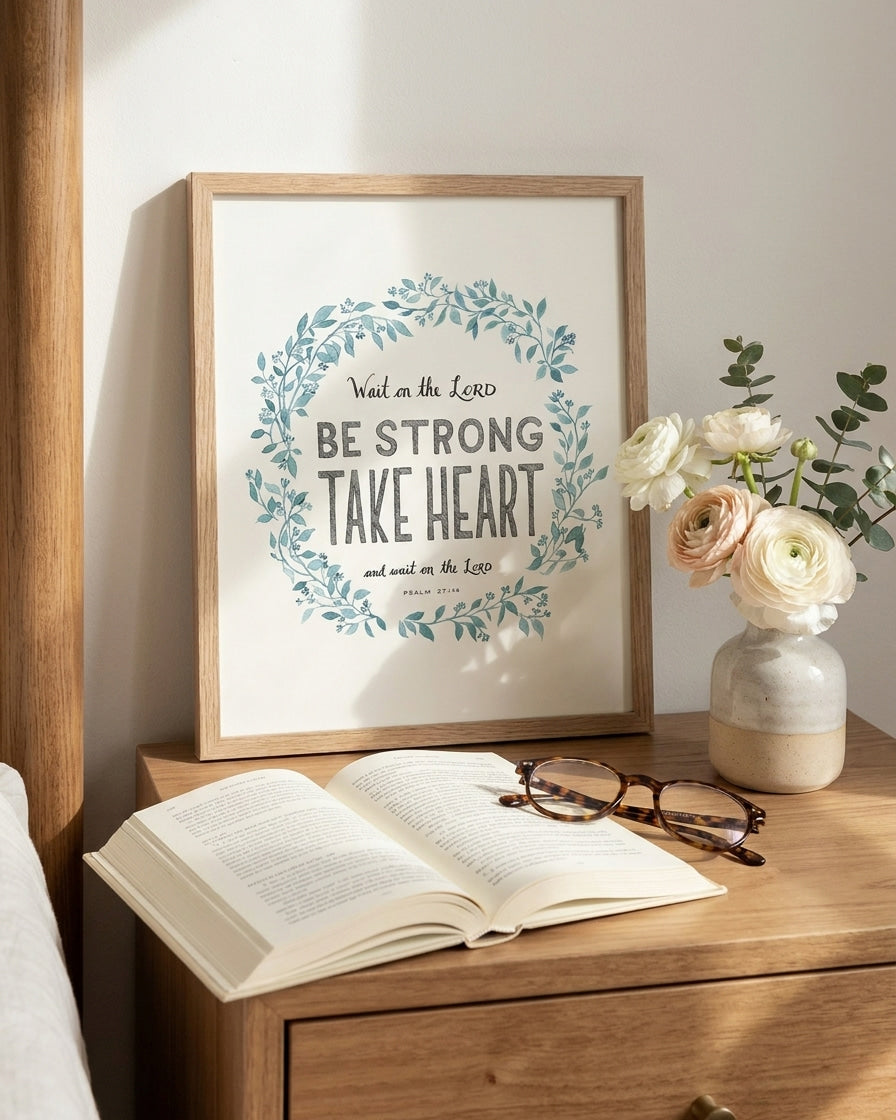 Be Strong Take Heart - Psalm 27:14 - God's promises faith-based wall art print
