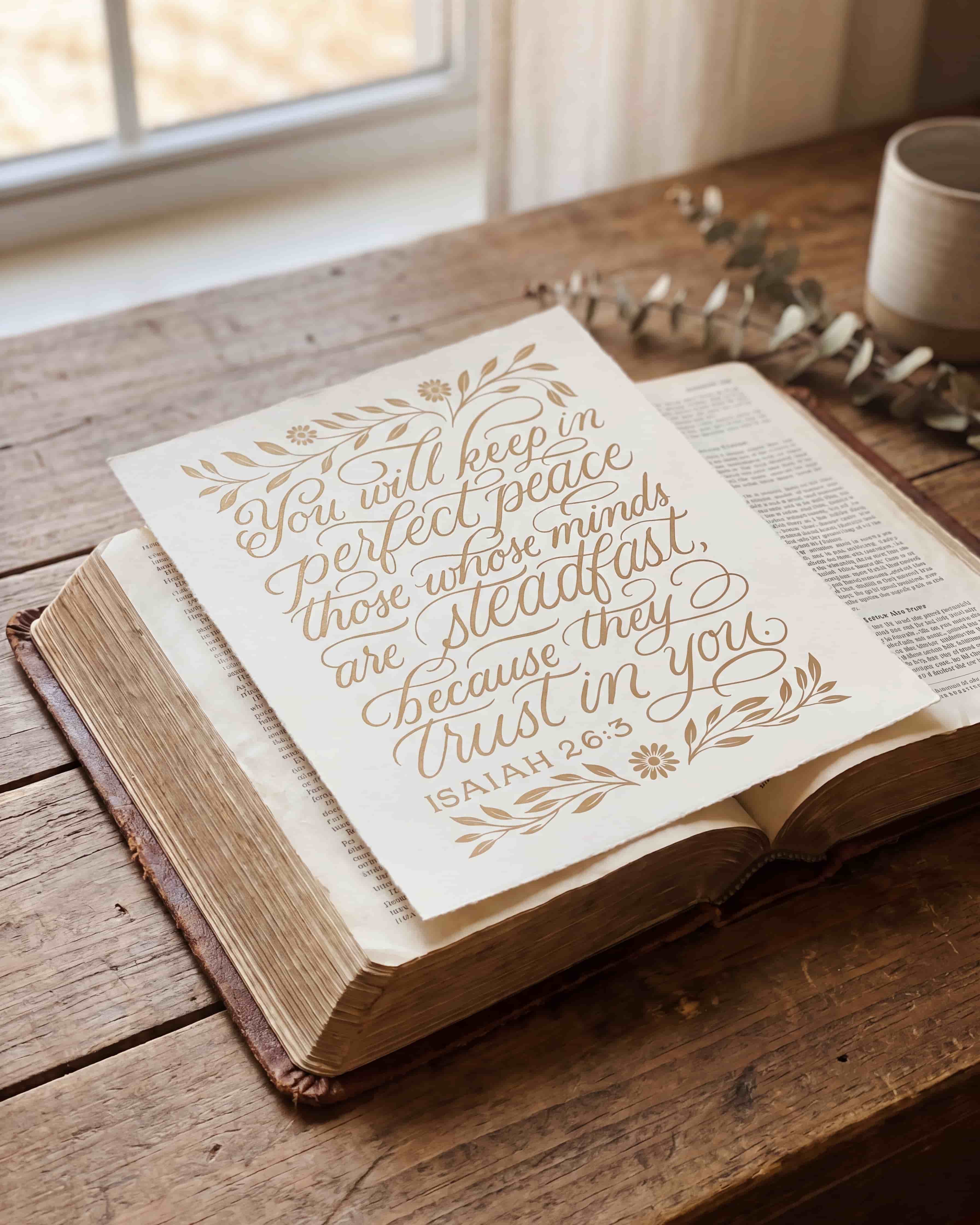 Perfect Peace - Isaiah 26:3 - God's Promises hand lettered scripture wall art