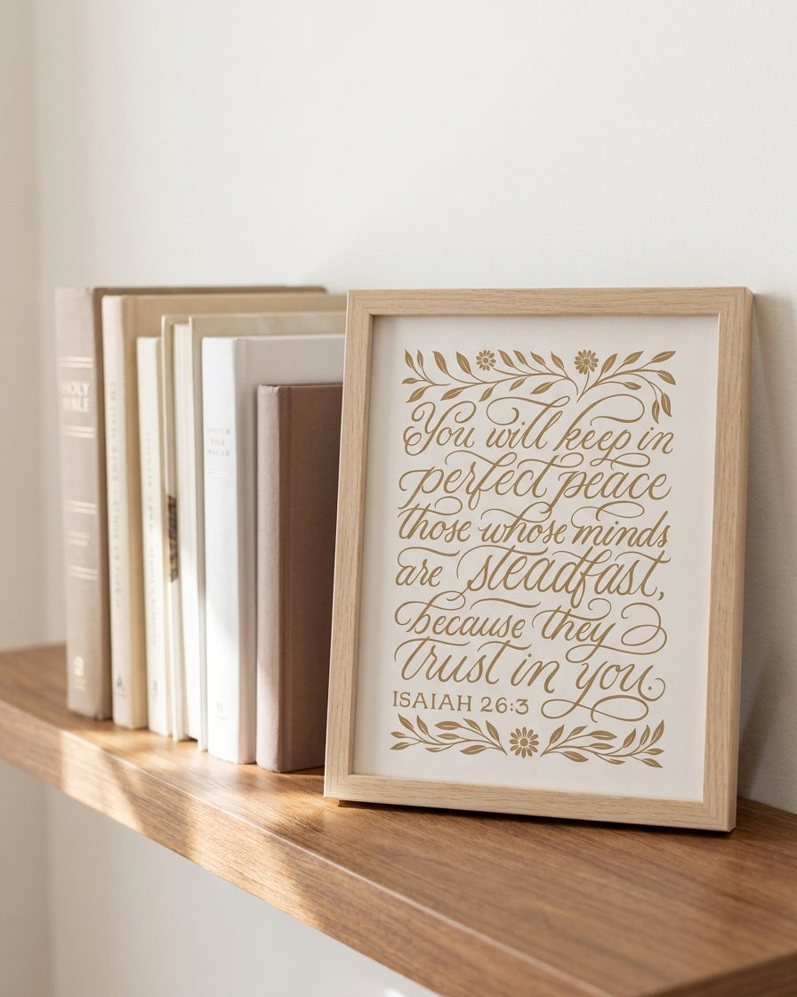 Perfect Peace - Isaiah 26:3 - God's Promises hand lettered scripture wall art