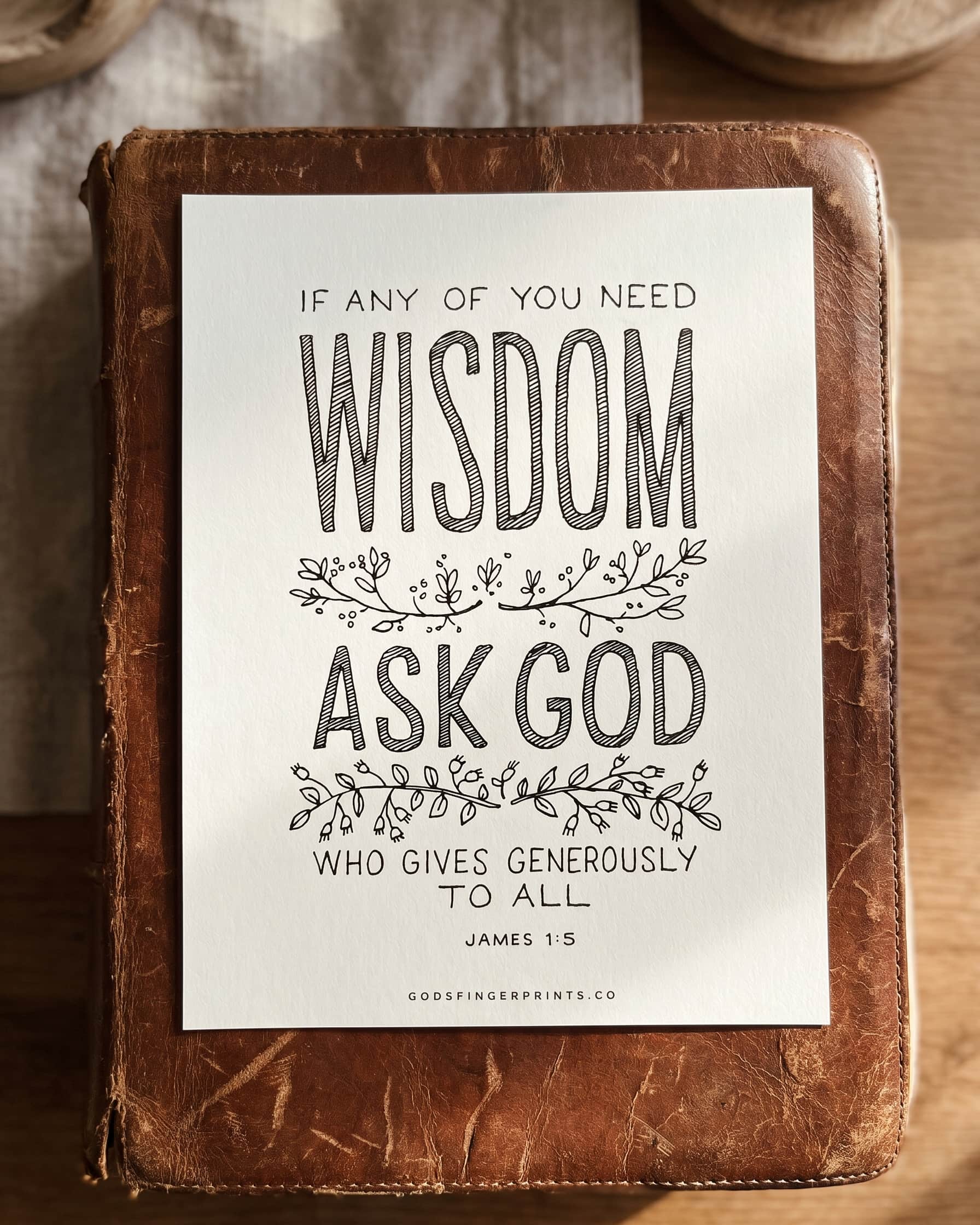 Wisdom - James 1:5 - God's Promises hand lettered scripture wall art