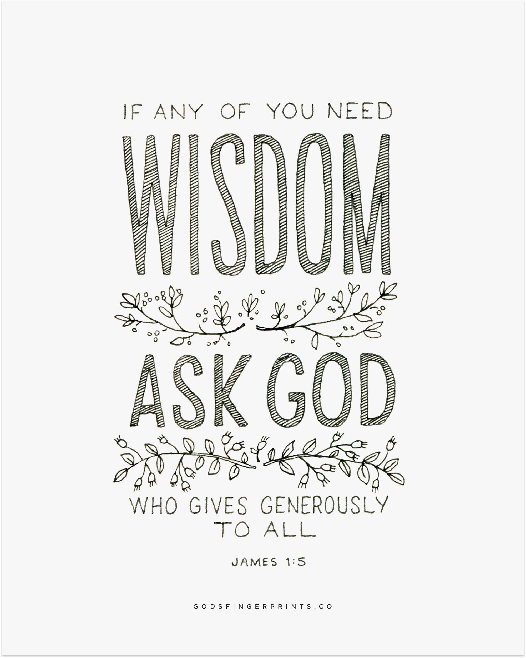 Wisdom - James 1:5 - God's Promises hand lettered scripture wall art