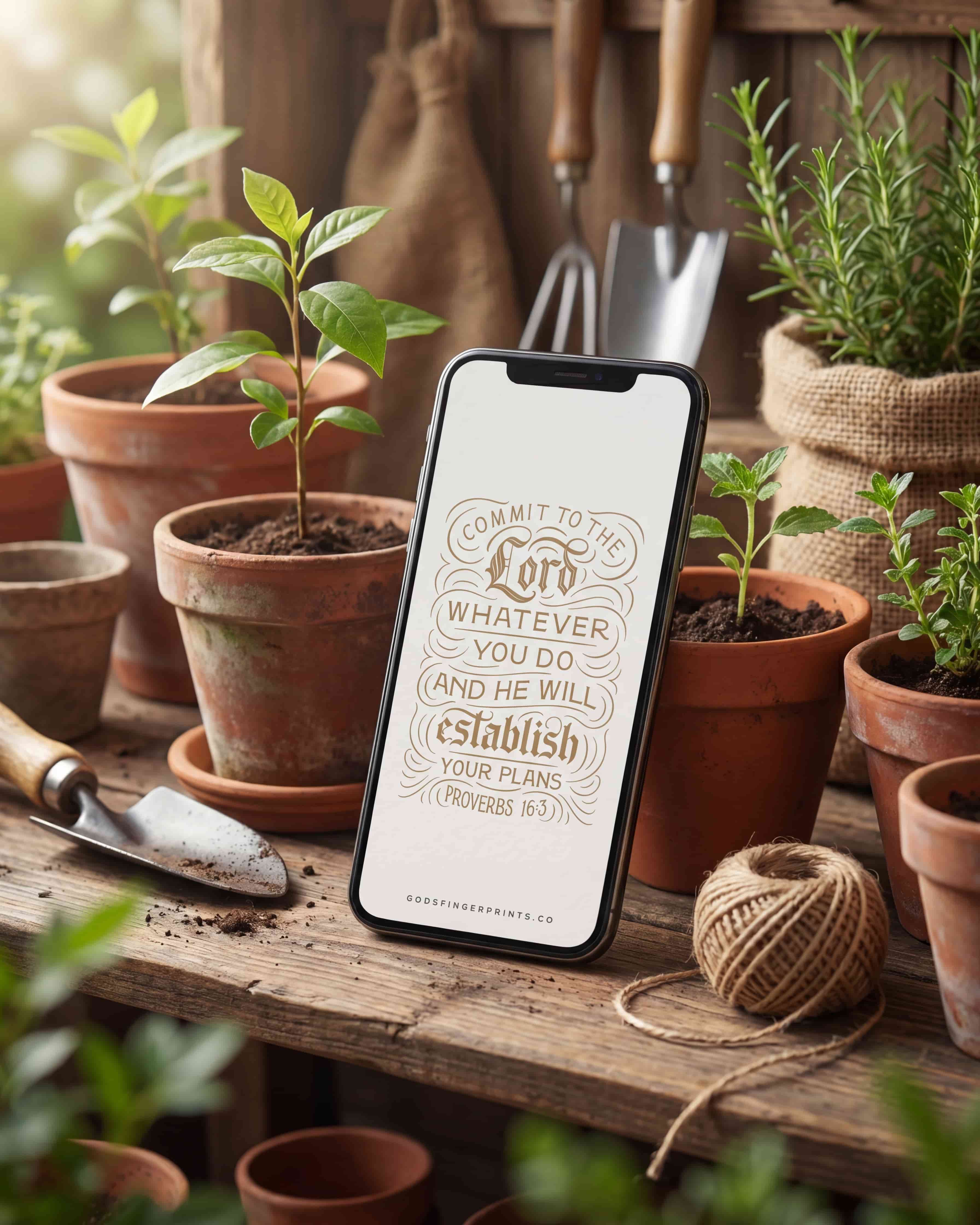 Promises  - Proverbs 16:3 - Christian Phone Wallpaper Art
