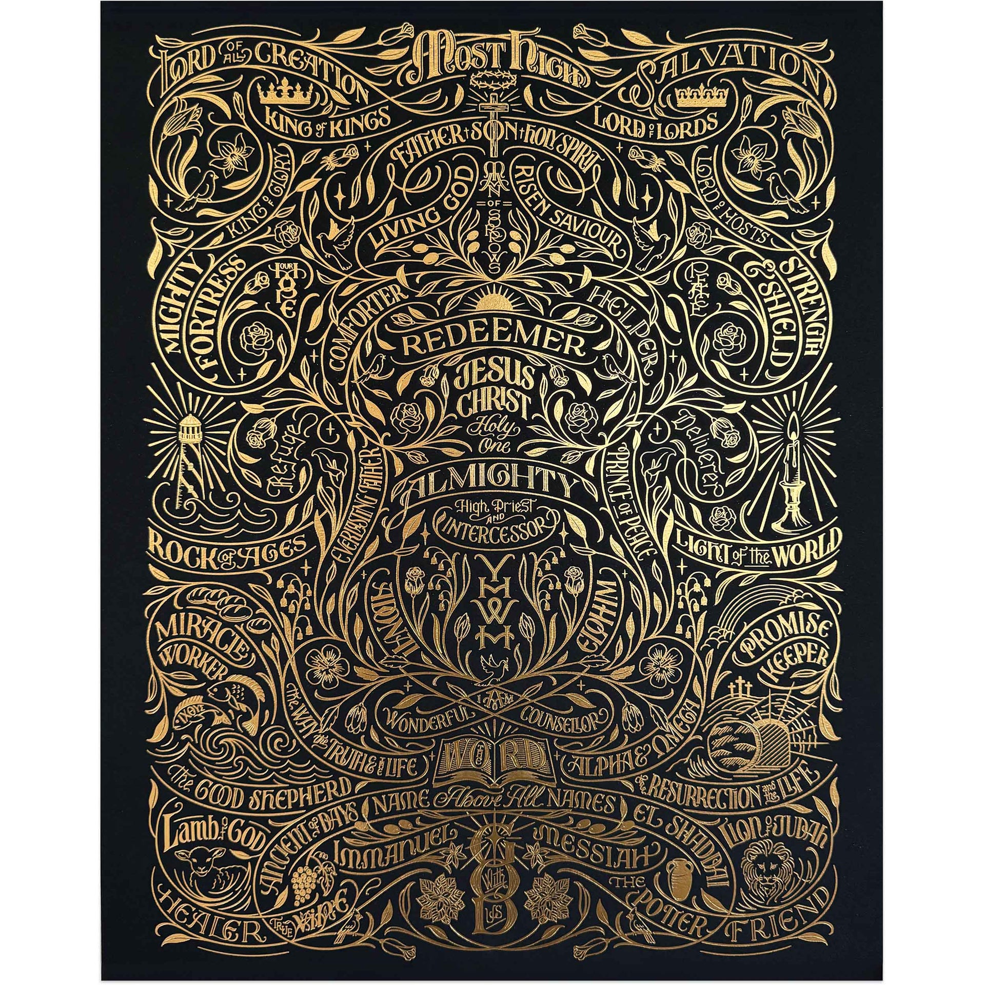 His Name Shall Be Called - Illuminated (Gold/Black) - 11" x 14" / Unframed