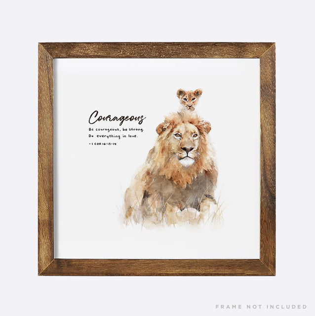 Courageous lion and cub scripture wall art