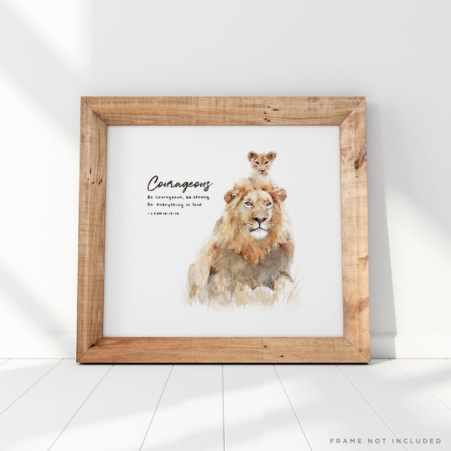 Courageous lion and cub scripture wall art