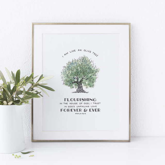 Framed Scripture Art - Psalm 52:8 Flourishing Olive Painting